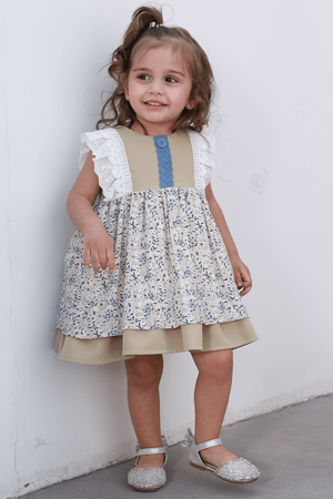 فستان بناتي مشجر بيج