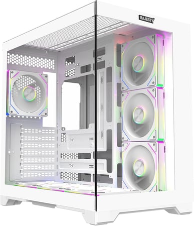 كيس صندوق كمبيوتر ماجيستي ميد تاور برق - مزود بـ 7 مراوح ARGB اينفنتي 120 ملم مثبتة مسبقاً لتدفق هواء فعال مع ريموت - دعم لوحات ATX - منافذ 2x USB (أبيض)