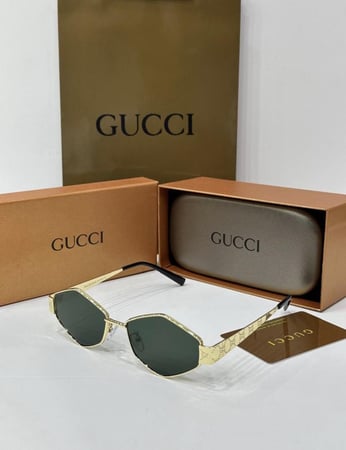 نظارة  gucci - إطار ذهبي - عدسة زيتي