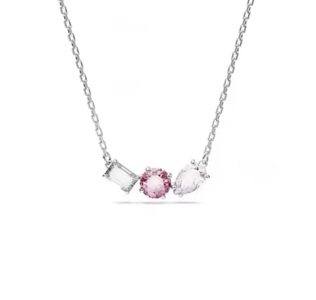 سلسال سوارفيسكي فضي كريستالة وردي