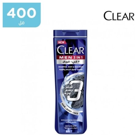 كلير 3في1للرجال شامبو غسول للجسم والوجه 400مل بالفحم المنشط