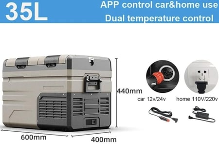 ثلاجة سياره محموله 35 لتر Alpicoo ( قسمين )