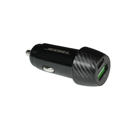 شاحن سيارة بمنفذين 38 واط | USB + USB-C | شحن سريع | أسود