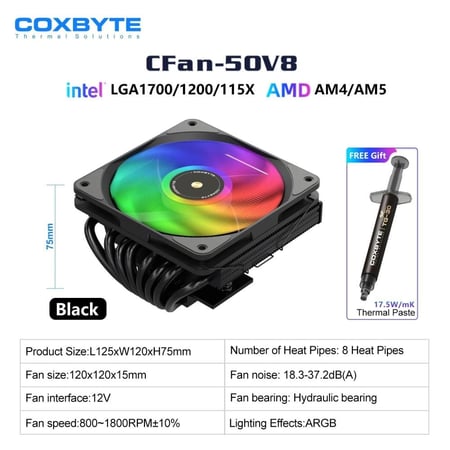 Coxbyte ITX وحدة المعالجة المركزية برودة 4Pin PWM RGB 8