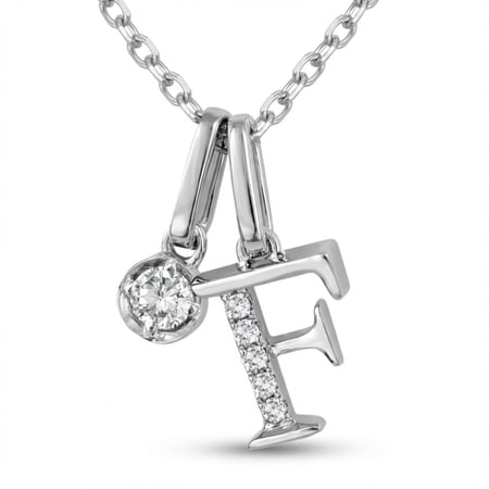 عقد حرف F ذهب أبيض والماس عيار18