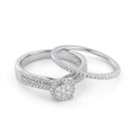 خاتم توينز الماس ذهب ابيض عيار18