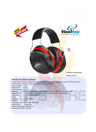 Vaultex acoustic and noise reduction EAR MUFFS كاتم صوت