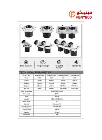 سبوت لايت جرم ابيض مع داخلي اسود لون الانارة أصفر متحرك مانع للتوهج مفرد 10 واط 8 سم