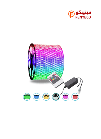 كرتون 2 حبه شريط ليد 50 متر خطين متعدد الالوان ( 7لون ) + ريموت التشغيل