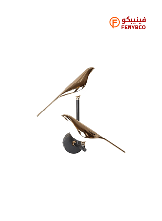 أبليك جداري مودرن بشكل عصفور – أسود مع ذهبي بإضاءة LED صفراء 12 واط