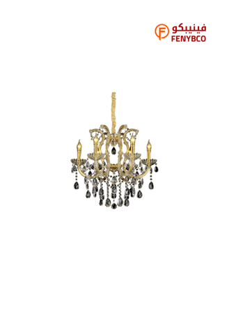 نجف شمعدان ذهبي مقاس 59×63 سم – 6 لمبات E14 بتصميم كلاسيكي أنيق