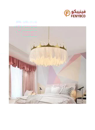 ثريا تصميم عصري من الريش وتاج كريستال متوافقة مع غرفة النوم والمطبخ وغرفة المعيشة E27*1L قطر 350 ملم