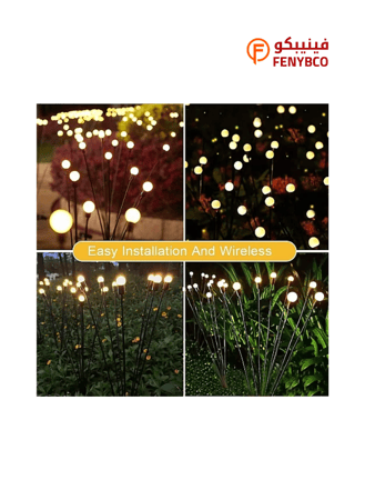 مصابيح ليد حديقة شكل يراعة تعمل بالطاقة الشمسية متمايلة مقاومة للماء في الهواء الطلق لون الانارة اصفر نابضة بالحياة للممرات 6 خلايا