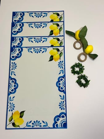 طقم الليمون ٤ قاعدات للصحون ٤ خواتم مناديل مع مناديل ورقيه