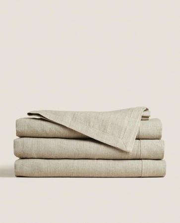 مفرش لنن فاخر ابيض و بيج و رمادي  (320*140) cm