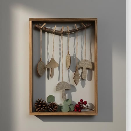 8 قطع زينة خشبية أنيقة بأشكال أوراق وفطر.. لمسة طبيعية ولامعة لديكورك