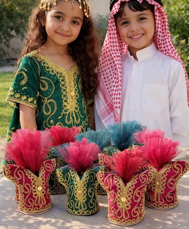 6 حبه ثوزيعات ( معبأه ) بثوب النشل المطرز المذهب 👌 � مناسبة لـ: اليوم الوطني، القرقيعان، الأعراس، استقبال المواليد، الفعاليات التراثية والمدرسية