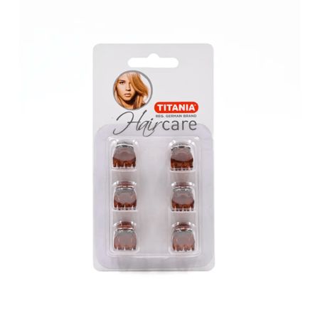 مشبك شعر بني صغير جدًا من تيتانيا 6 قطع