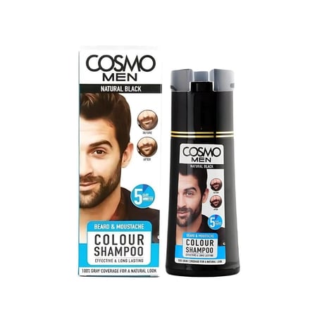 شامبو صبغة شعر اللحية والشارب لون اسود طبيعي من كوزمو - 180 مل