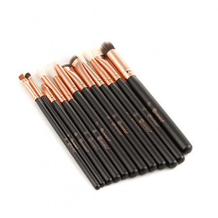 مجموعة فرش مكياج وجه من بي اتش - 12 فرشاة مع حقيبة باللون البني