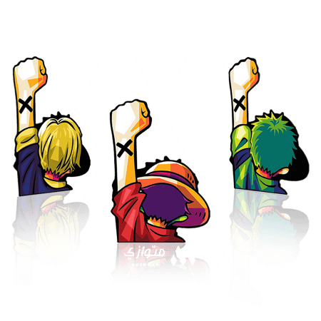 ستيكر 3D متحرك - سانجي ولوفي وزورو من أنمي ون بيس