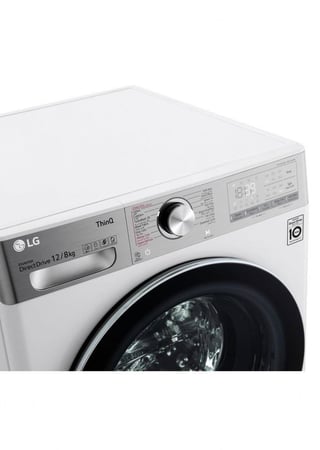 ال جي غسالة تعبئة أمامية، غسيل 12 كيلو، تجفيف 8 كيلو، ابيض- WSV1208WHT