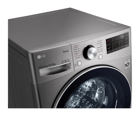 ال جي غسالة  15 كجم  تحميل أمامي مع مجفف 8 كجم ، فضي - WS1508XMT