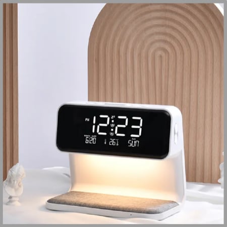 ساعه رقمية مع مصباح وشاحن لاسلكي