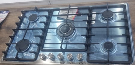 سطح كلاس غاز - 5 عيون - ستانلس ستيل - 60×90 سم - مفاتيح امامية - فضي - OM950VY413