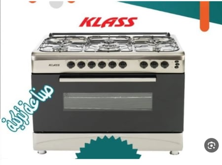 فرن كلاس غاز تركي - 5 عيون - 2 مروحة - 9 مفاتيح - 60×90 سم - شبك عريض - T9503 INOXBS