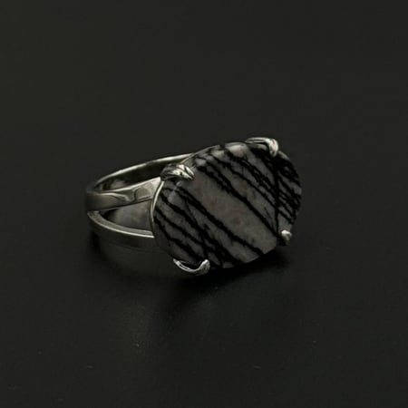 تايقر | خاتم ملكي مخالب فضة عيار 925 - رصاصي مخطط