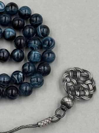 سبحة بكلايت | كحلي رخامي مع طرابزونة فضة