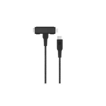 كابل Powerology المضفر مع USB-C إلى USB-C وكابل Lightning PD60W - أسود  - 1.2M