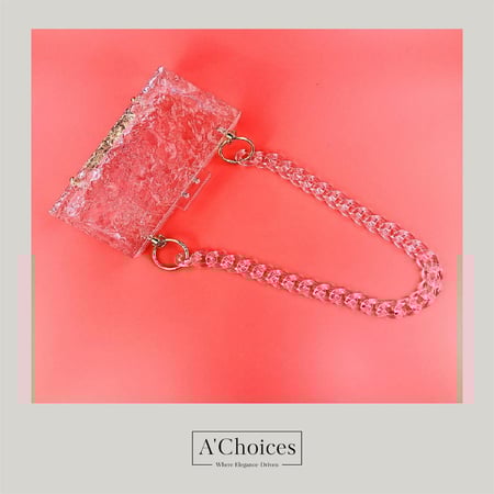 حقيبة يد صغيرة من الإكريليك المكسر الشفاف سهلة الفتح مع ستراب طويل شفاف
