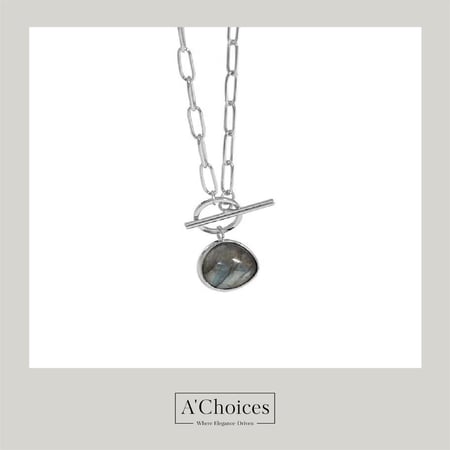 سلسال مصنوع من الفضة عيار 925 بحجر اللابرادوريت بلونين الذهبي والفضي