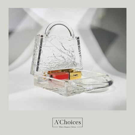 حقيبة يد صغيرة ذات مقبض علوي من الإكريليك المكسر الشفاف سهلة الفتح مع ستراب طويل شفاف