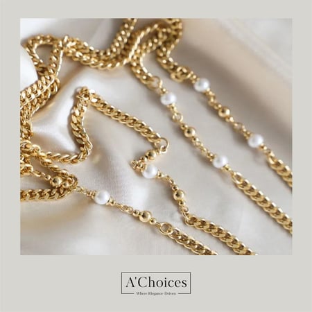 سلسلة ذهبية مع حبات اللؤلؤ للنظارة والسماعة وتستخدم ايضا لوحدها