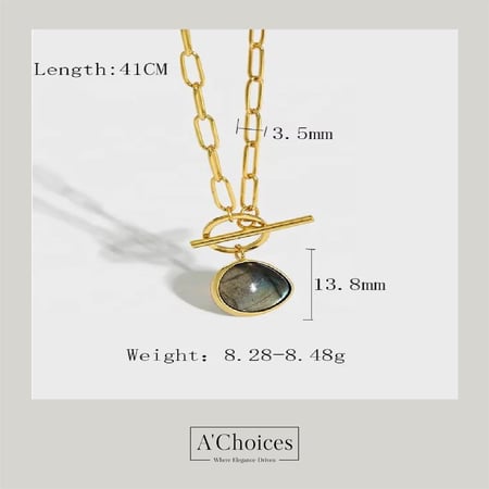 سلسال مصنوع من الفضة عيار 925 بحجر اللابرادوريت بلونين الذهبي والفضي