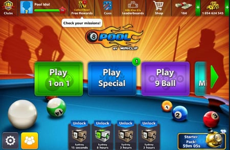 حساب 8ball pool ا + 1 مليار , لفل 76