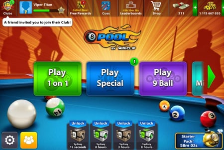 حساب 8ball pool ا + 1 مليار  , لفل 70 , سكنات عصاا