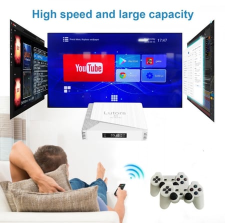 جهاز الالعاب Lutors و TV box بدقة 4K رسيفر + العاب الطيبين اكثر من 10 الاف لعبة وباعلى معايير الجودة والدقة