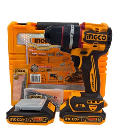 دريل شحن 13 ملم – INGCO Brushless (بطاريتين 20V) عزم 55 نيوتن