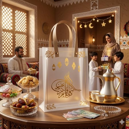 أكياس إهداء "فرحة العيد" الشفافة - طبعة ذهبية فاخرة. 3 حبة