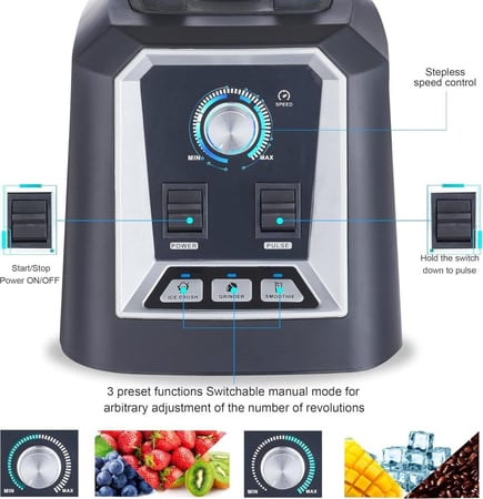 افرا خلاط احترافي، 1600 واط ، 6 قطع من شفرات اس يو اس، برطمان 2 لتر غير قابل للكسر، طحن جاف + طحن رطب، حماية من التحميل الزائد