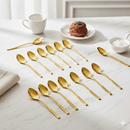 طقم ملاعق حلا فاخرة (12 قطع) - متوفر باللونين الذهبي والفضي