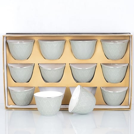 طقم فناجين قهوة اخضر خط فضي