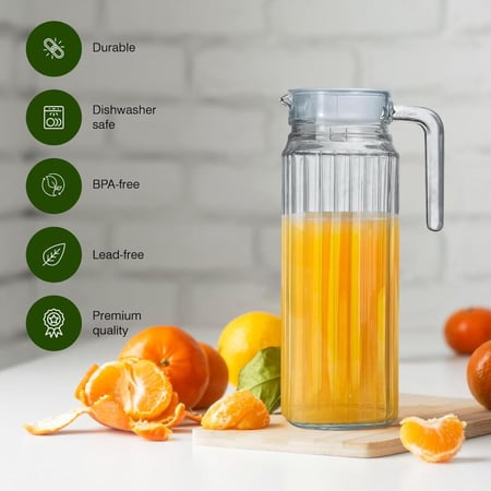 جيك عصير زجاج شفاف بغطاء ابيض 1.2 لتر