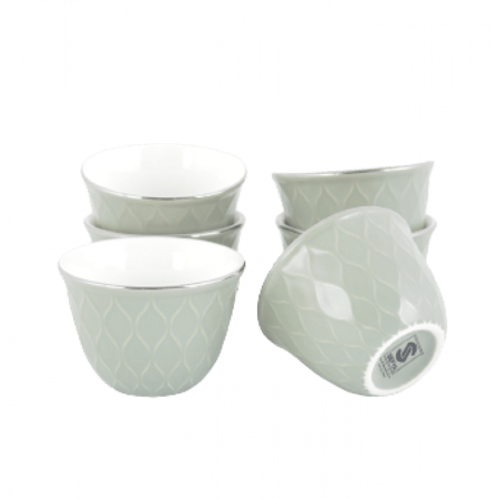 طقم فناجين قهوة اخضر خط فضي