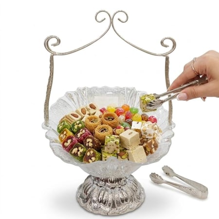 شيالة حلوى اكريليك بقاعدة ومقبض فضي