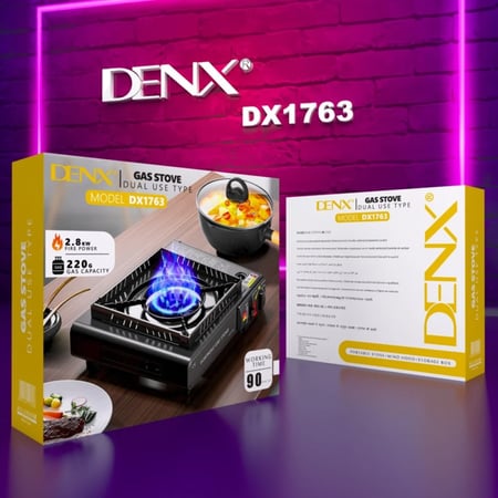 موقد غاز DENX المحمول للرحلات والطلعات (DX1763) - بقوة 2.8 كيلو واط مع حقيبة حماية